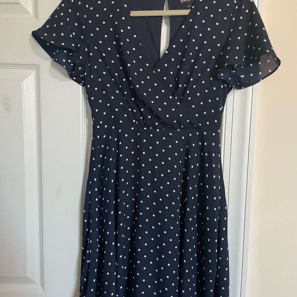 Elegant Navy Polka Dot Dress